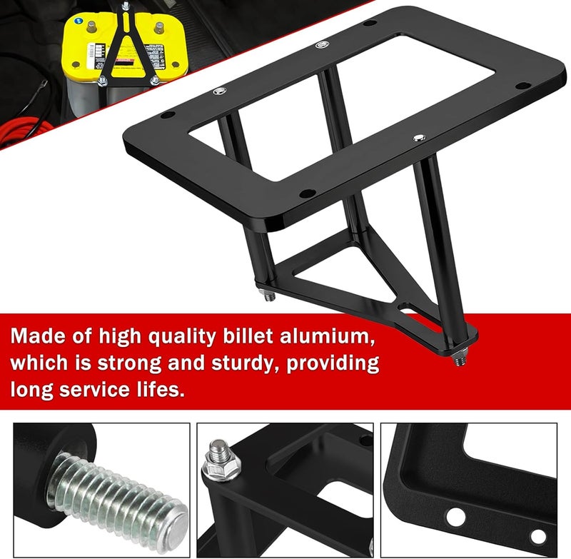 BOMLING Battery Tray Hold Down, Universal Billet Aluminum Trunk Relocation Box fit for Optima Race Racing Mount Red Yellow Blue Top 34 34R 34/78 D34 D34/78 34M D34M, Black - Image 5